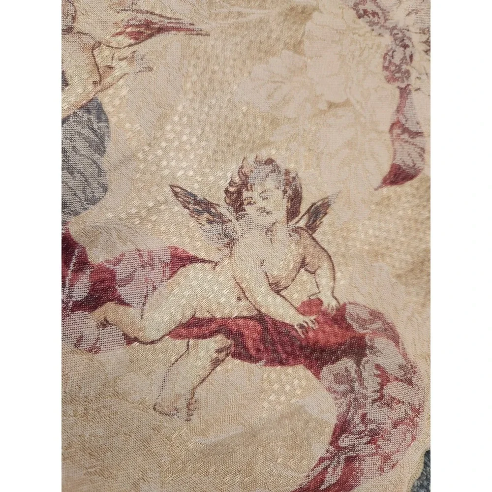 Vintage Cherub Angel Damask Large Round Tablecloth Romantic Decor 73 Inches Wide